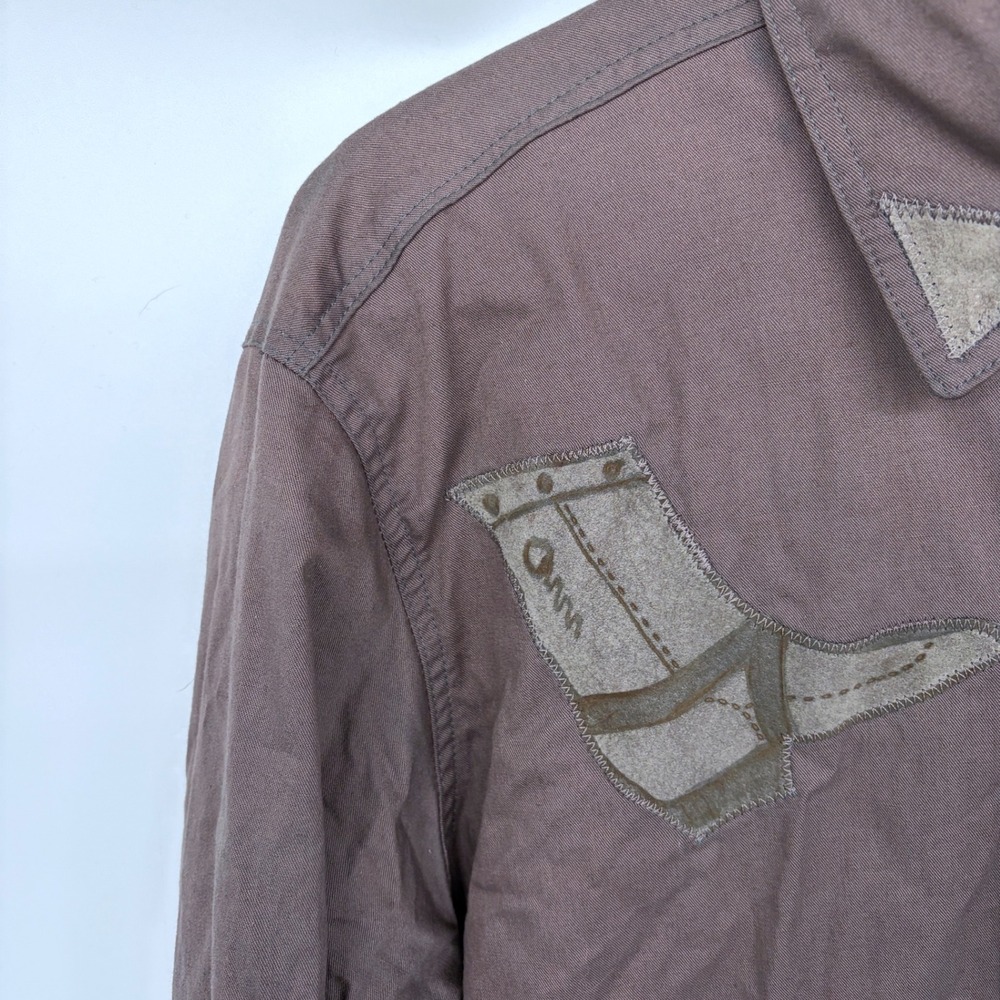 Vtg‎ Horse Embroidered Pearl Snap Western Shirt Medium Mens Brown Fringe Led Jo - Picture 5 of 8